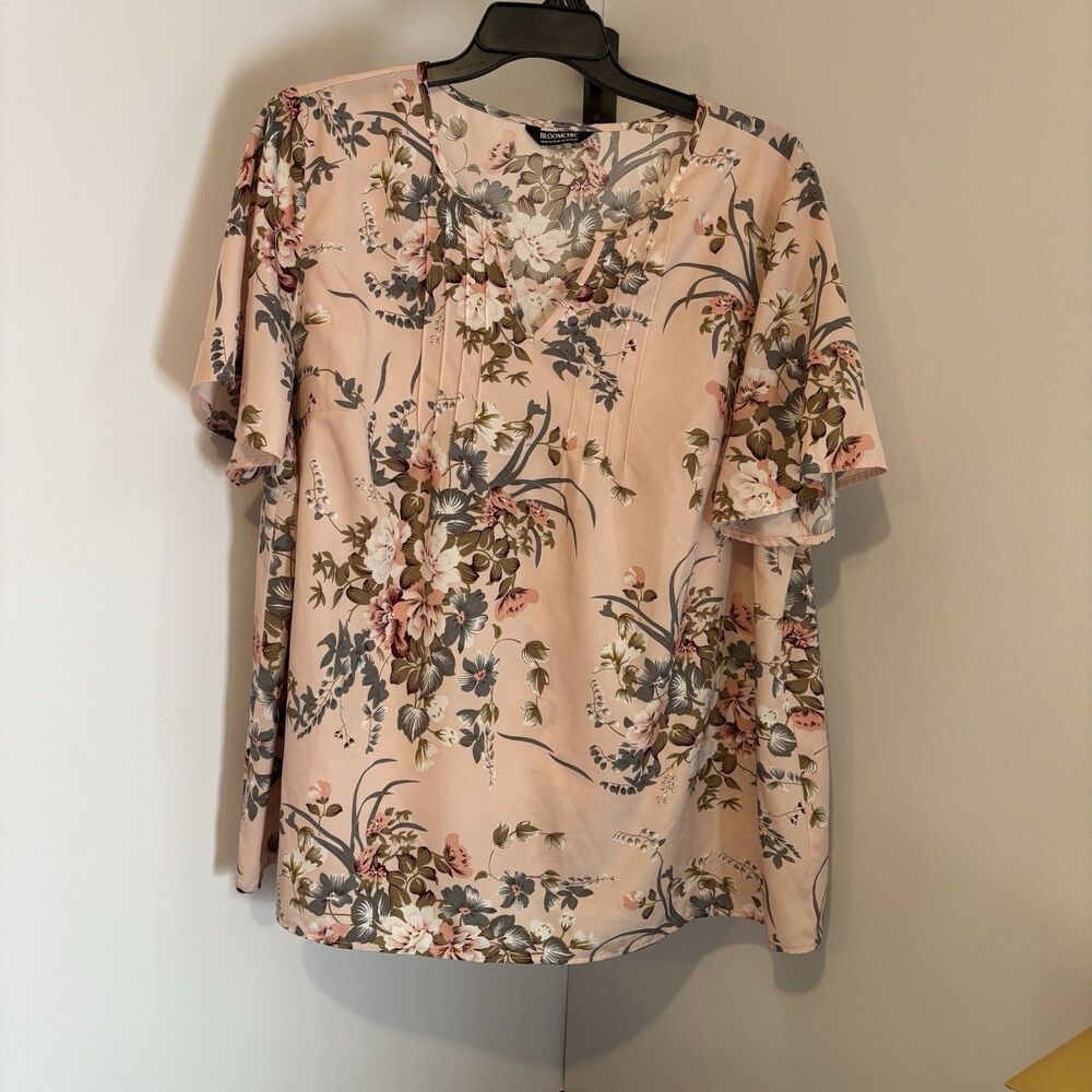 Bloom Chic S/S V-Neck Women’s Pink Floral Blouse Top Size 22-24 Chest 54" Preown